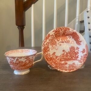 Vintage Royal Crown Derby Red Aves Teacup and Saucer